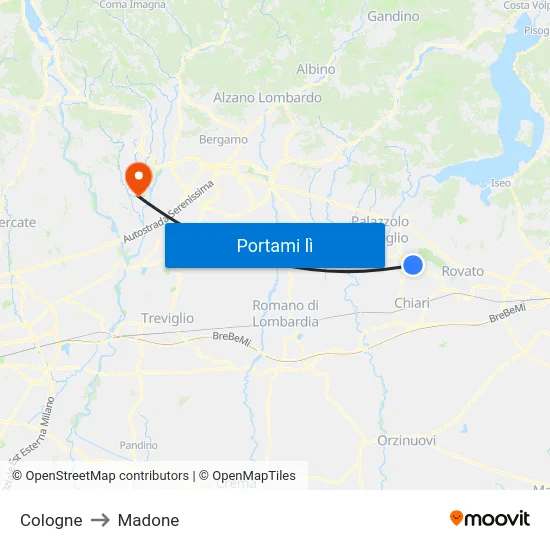 Cologne to Madone map