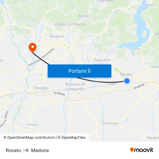 Rovato to Madone map