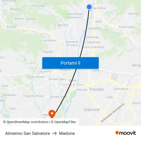 Almenno San Salvatore to Madone map