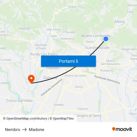 Nembro to Madone map