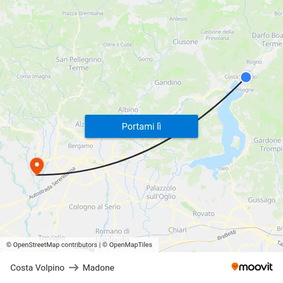 Costa Volpino to Madone map