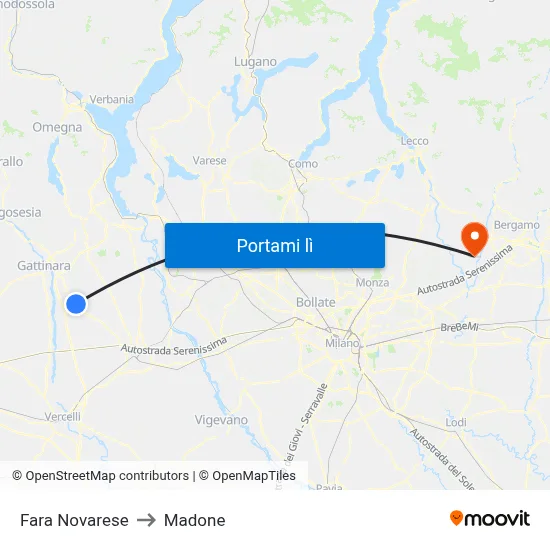 Fara Novarese to Madone map