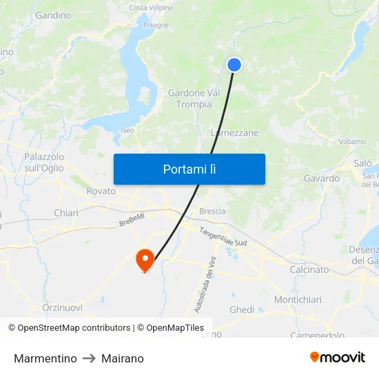 Marmentino to Mairano map