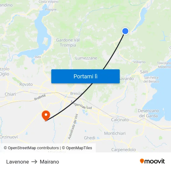 Lavenone to Mairano map