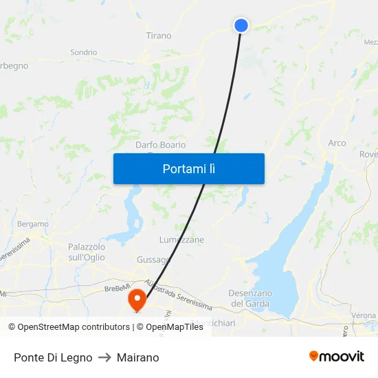 Ponte Di Legno to Mairano map