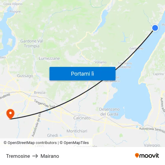 Tremosine to Mairano map