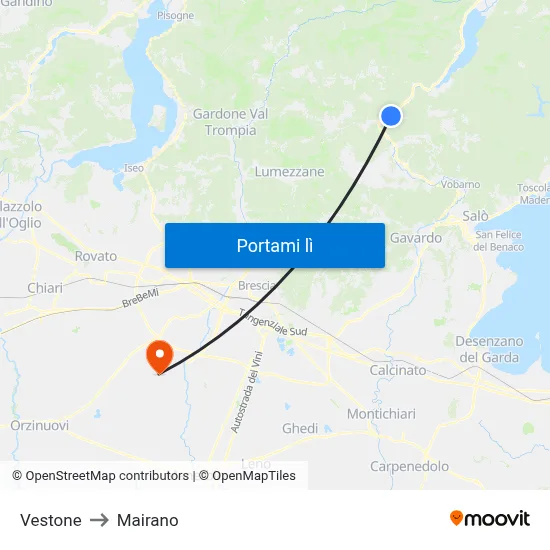 Vestone to Mairano map