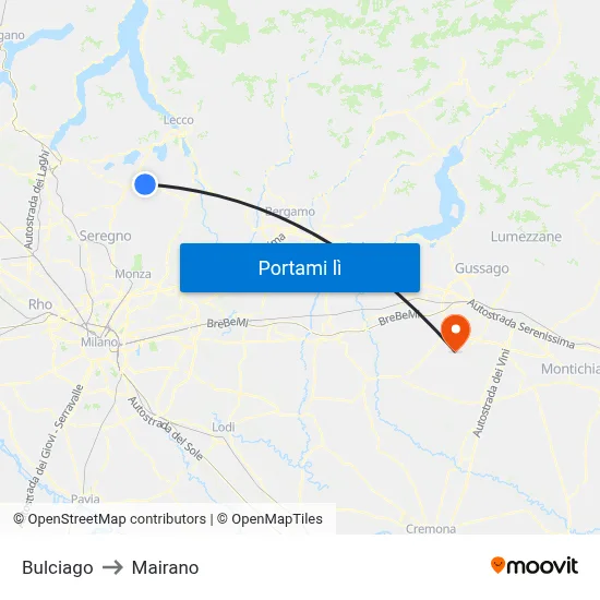 Bulciago to Mairano map