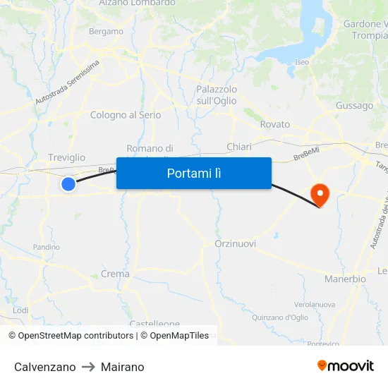 Calvenzano to Mairano map