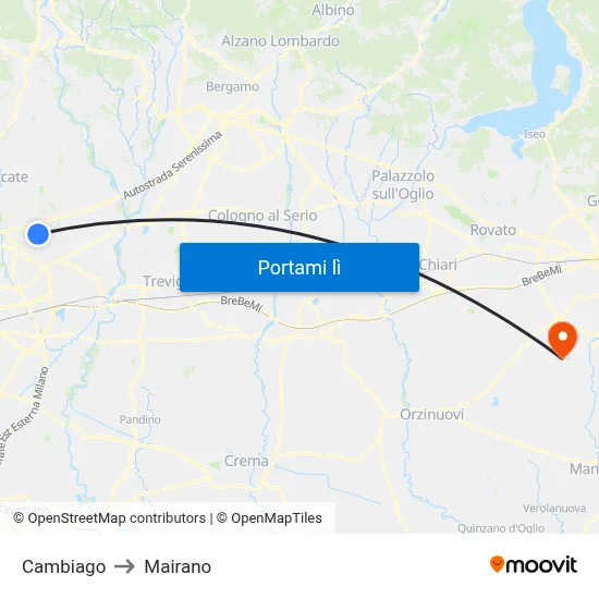 Cambiago to Mairano map