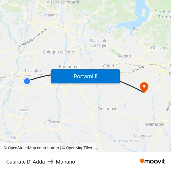 Casirate D' Adda to Mairano map