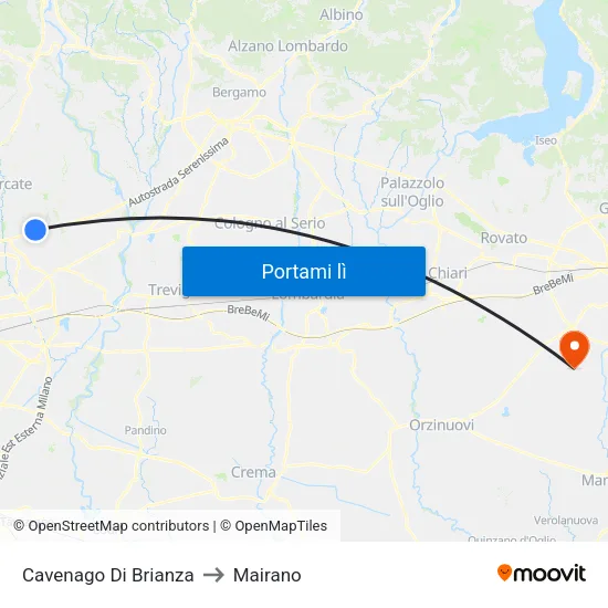 Cavenago Di Brianza to Mairano map