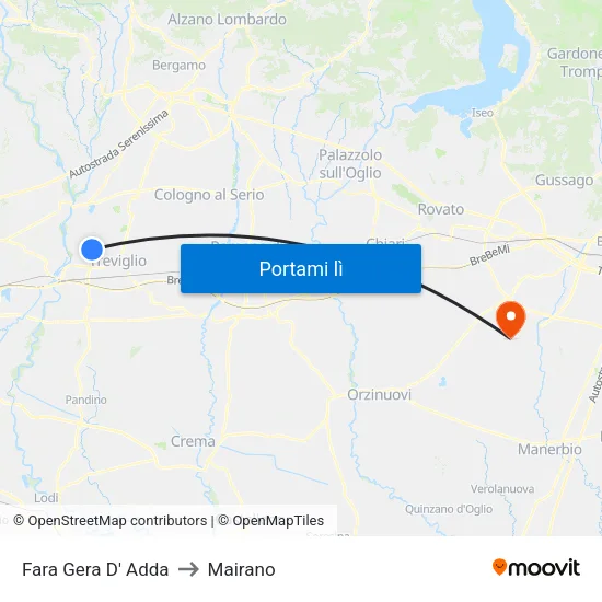 Fara Gera D' Adda to Mairano map