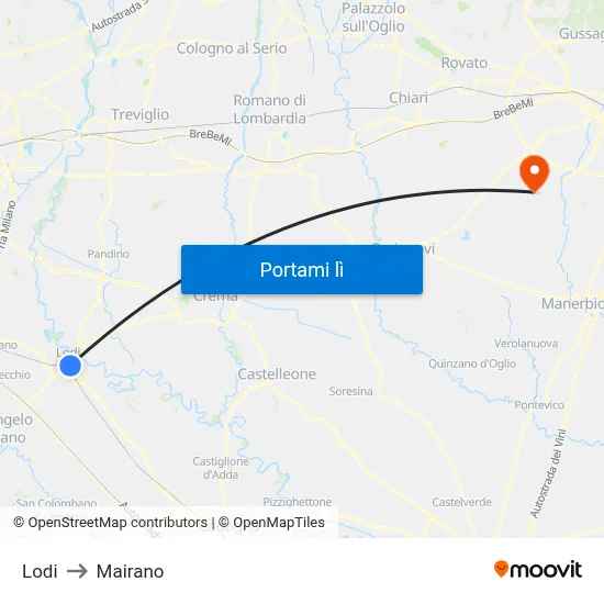 Lodi to Mairano map