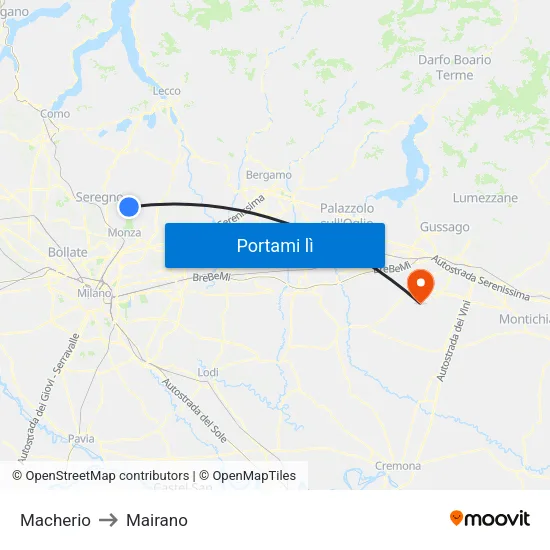 Macherio to Mairano map