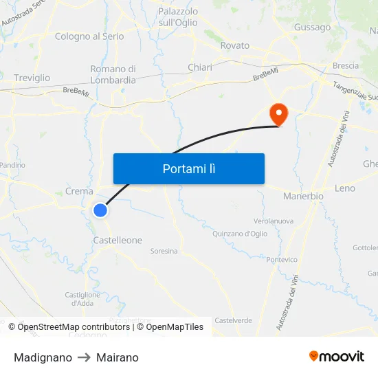 Madignano to Mairano map