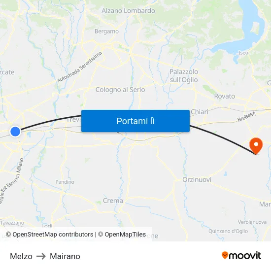 Melzo to Mairano map