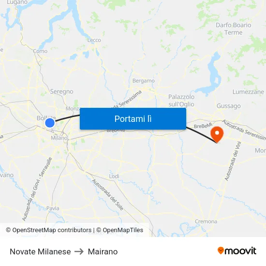Novate Milanese to Mairano map