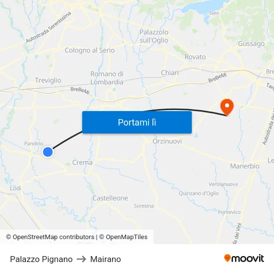 Palazzo Pignano to Mairano map