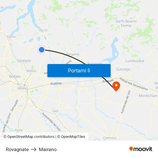 Rovagnate to Mairano map