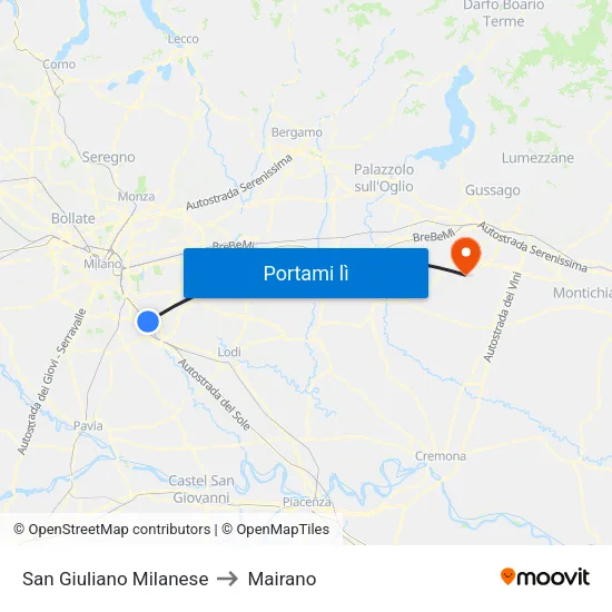 San Giuliano Milanese to Mairano map