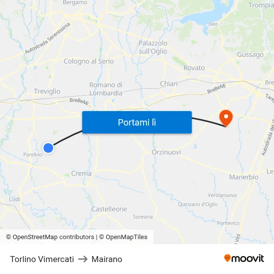 Torlino Vimercati to Mairano map