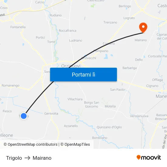 Trigolo to Mairano map