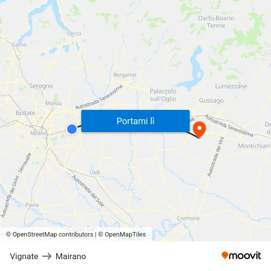 Vignate to Mairano map