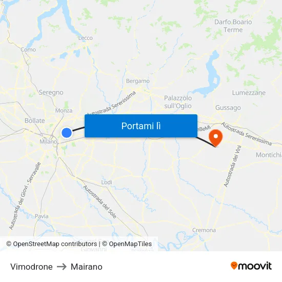 Vimodrone to Mairano map