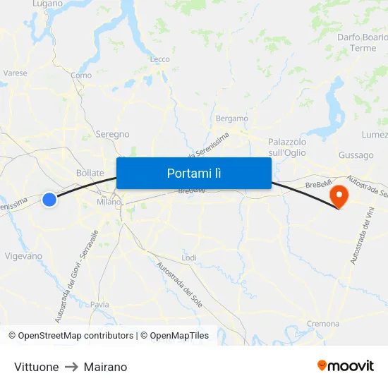 Vittuone to Mairano map