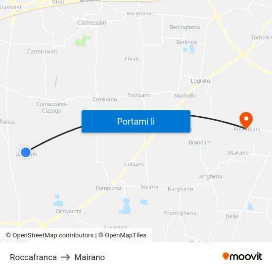 Roccafranca to Mairano map
