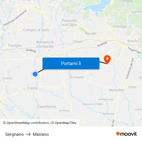 Sergnano to Mairano map