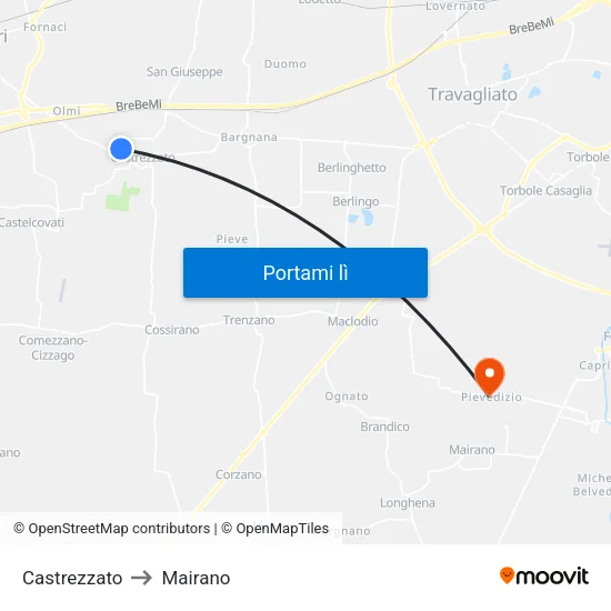 Castrezzato to Mairano map