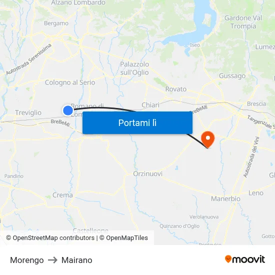 Morengo to Mairano map
