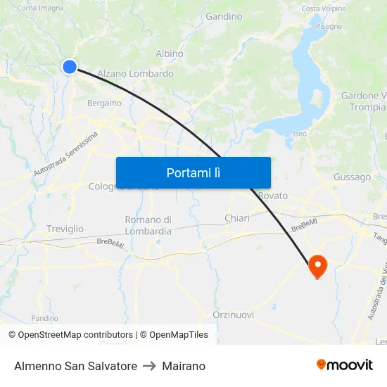 Almenno San Salvatore to Mairano map
