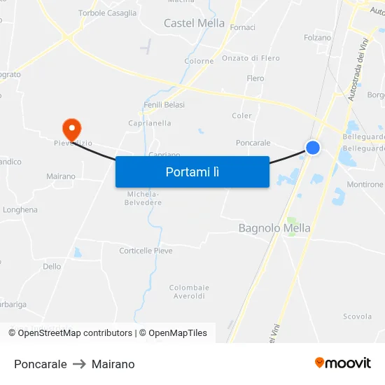 Poncarale to Mairano map