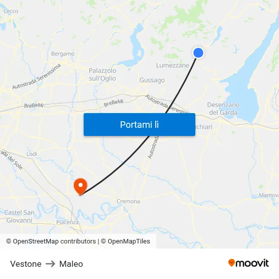 Vestone to Maleo map