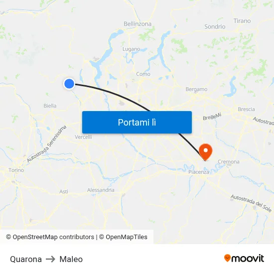 Quarona to Maleo map