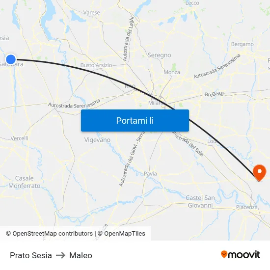 Prato Sesia to Maleo map