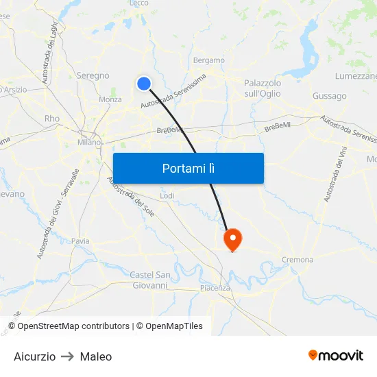 Aicurzio to Maleo map