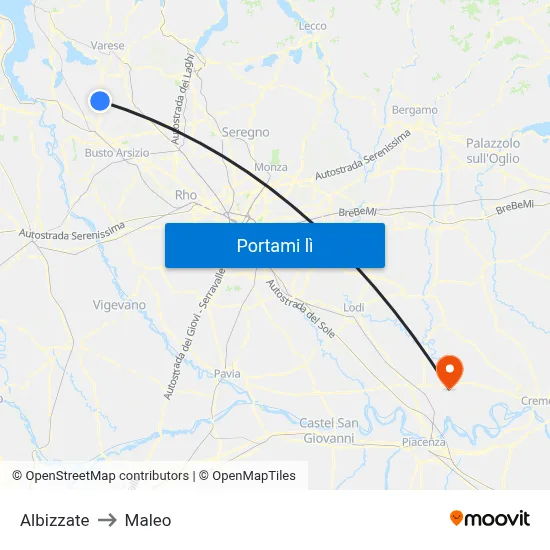 Albizzate to Maleo map