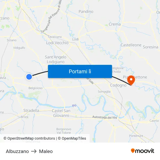 Albuzzano to Maleo map