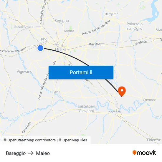 Bareggio to Maleo map