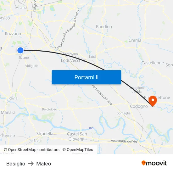 Basiglio to Maleo map