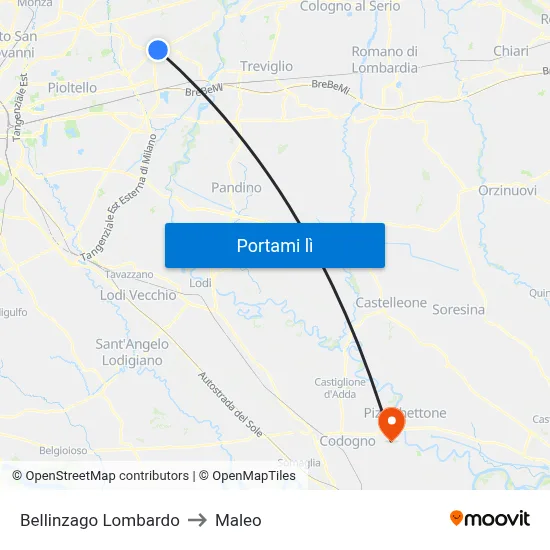 Bellinzago Lombardo to Maleo map