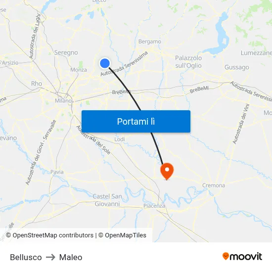 Bellusco to Maleo map