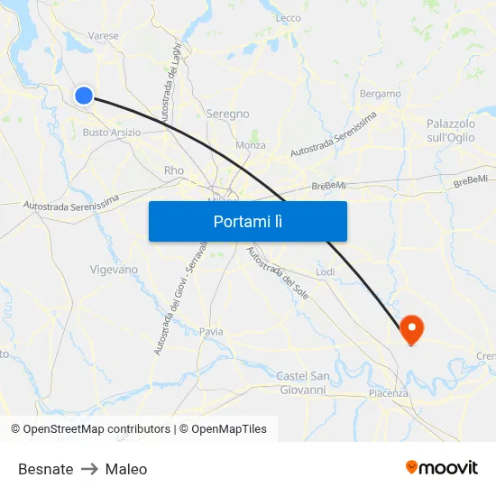 Besnate to Maleo map