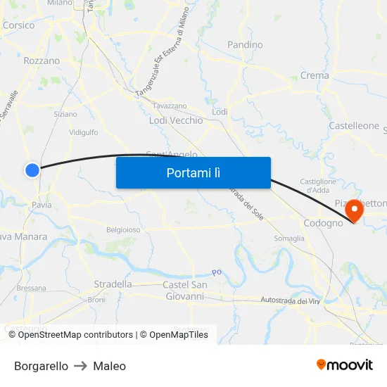 Borgarello to Maleo map