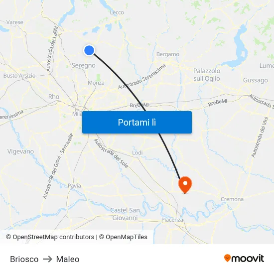 Briosco to Maleo map