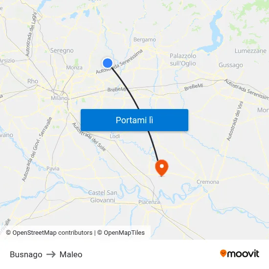 Busnago to Maleo map